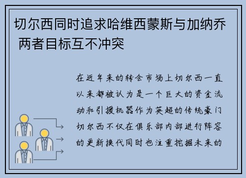 切尔西同时追求哈维西蒙斯与加纳乔 两者目标互不冲突